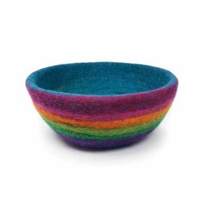 Abbott 100% Sheep Wool Multicolor Rainbow Bowl Cozy Handcrafted Female Artisan